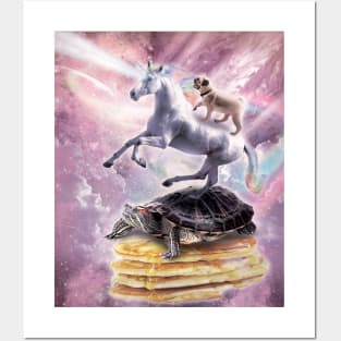 Flying Laser Unicorn Pug On Turtle On Pancakes Posters and Art